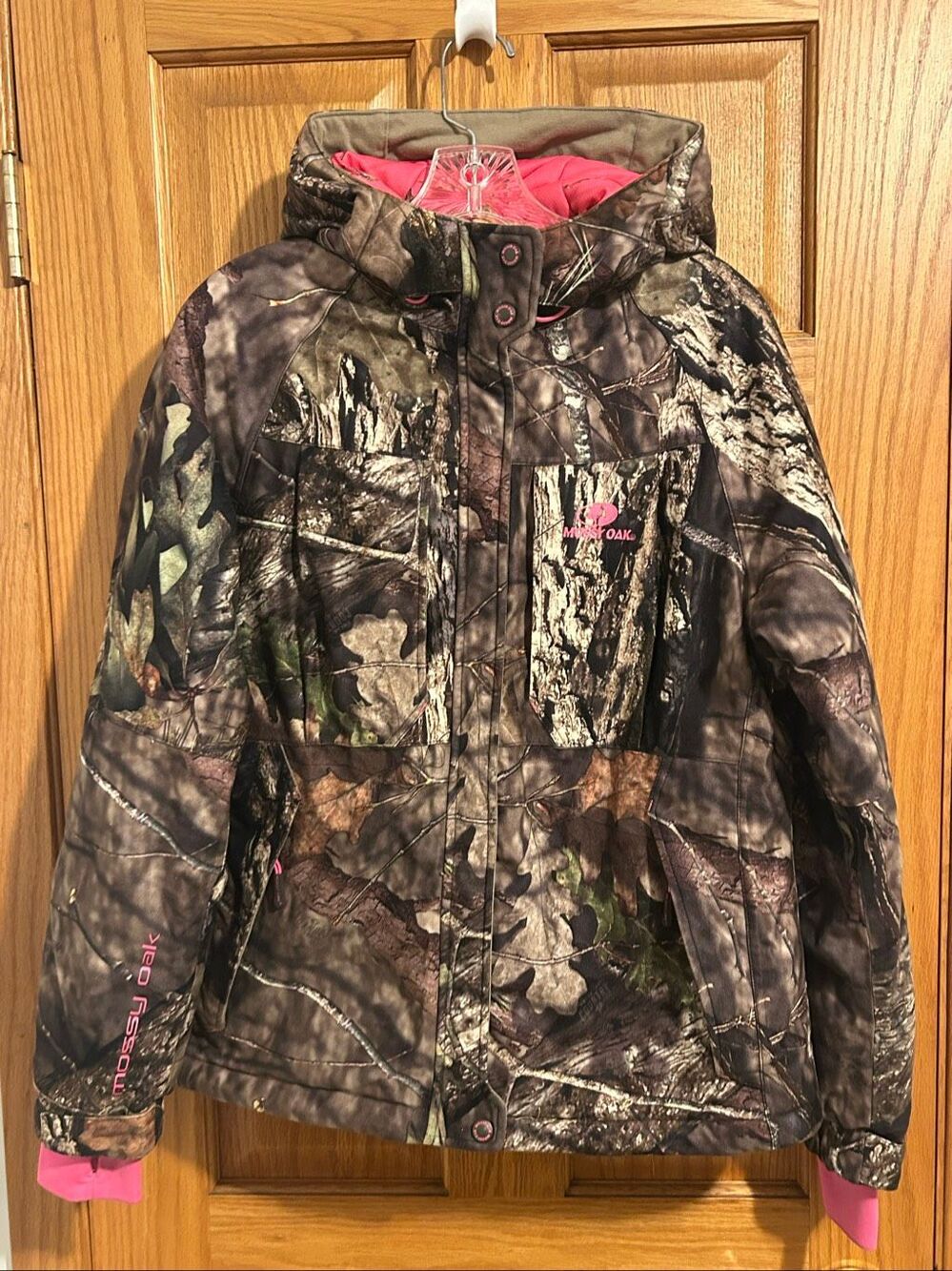 Mossy Oak Break Up Country Camo Fleece Hooded Jacket Womens M Pink Accent
